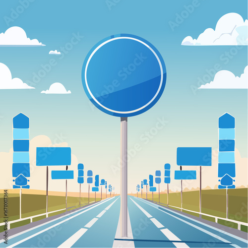 Collection of many blue blank road signs vector