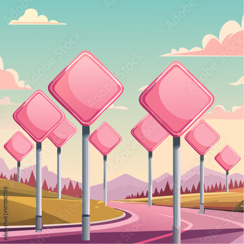 Collection of many pink blank road signs vector