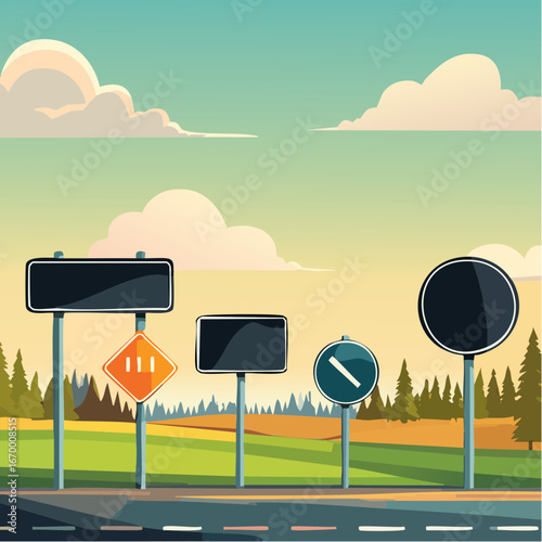 Collection of many black blank road signs vector