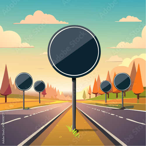 Collection of many black blank road signs vector