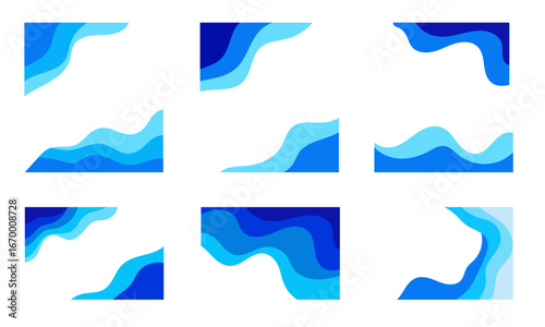 Abstract blue wave shapes in different compositions