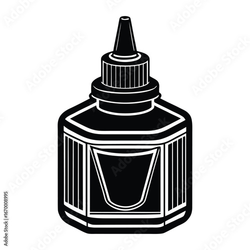 A striking black and white photo of a classic perfume bottle with a spray top, isolated against a clean background