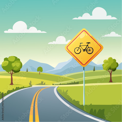 Yellow warning isolated road sign with bicycle vector