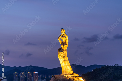 Fisherman's Stone Statue, a Famous Tourist Attraction in Zhuhai, Guangdong, China