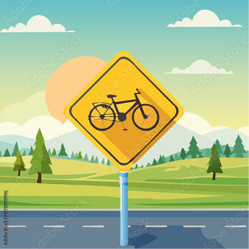 Yellow warning isolated road sign with bicycle vector