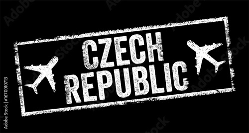 Czech Republic - is a landlocked country in Central Europe, text emblem stamp with airplane