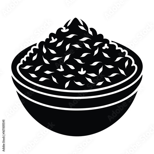 A brown bowl of dried fruits and a bowl of rice