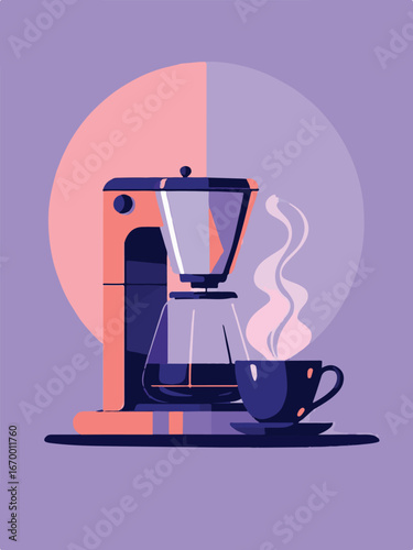 Modern Coffee Machine with Hot Cup of Coffee