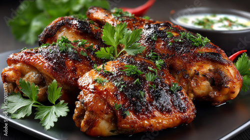 Grilled chicken wings traditional tasty delicious isolated on a white background.
