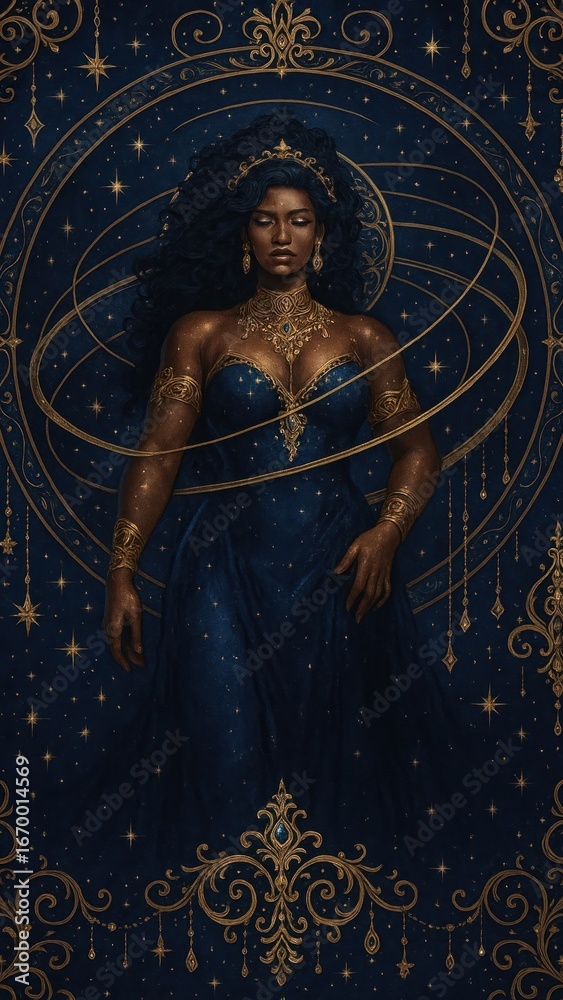 Obraz premium Celestial goddess adorned with stars.