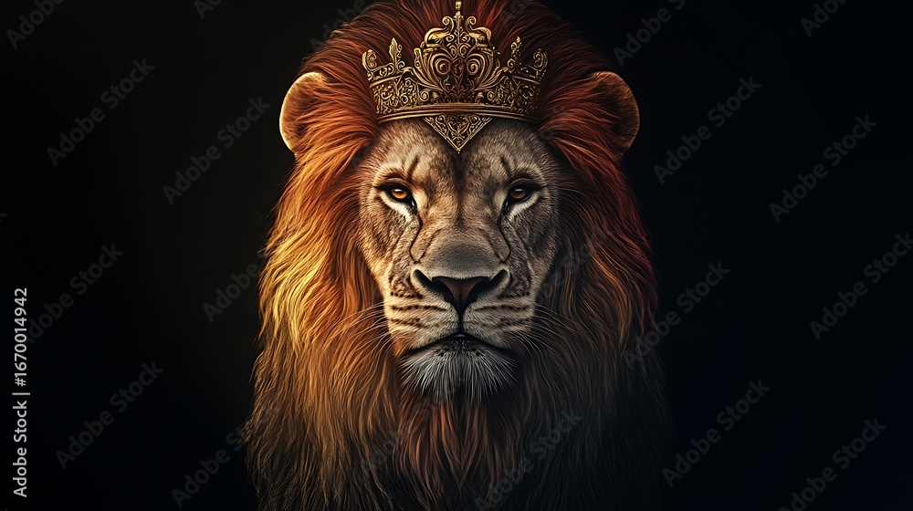 Naklejka premium A powerful portrait of a majestic male lion with a full mane, capturing the wild essence of this feline predator