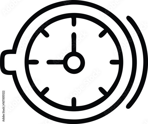 Simple line art icon of a classic analog stopwatch with a button on the side and a circular motion blur effect indicating movement or time passing