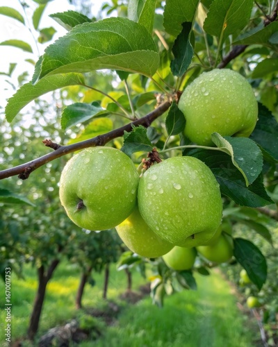 Wallpaper Mural Harvesting bright green apples from a tree branch in a lush orchard a fresh and shiny perspective Torontodigital.ca