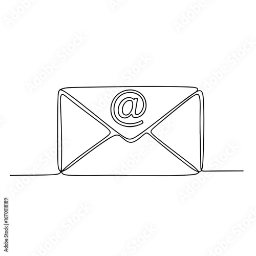 email one line art with color, white background