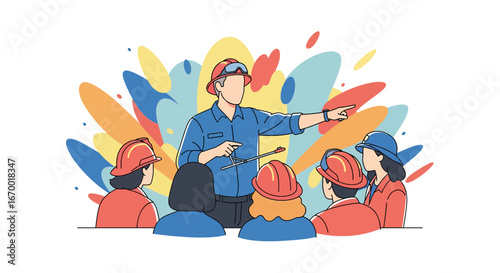 Construction worker training group safety meeting