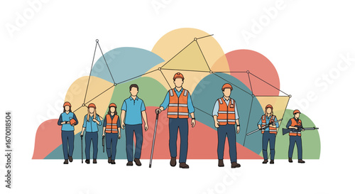Construction workers team safety network concept