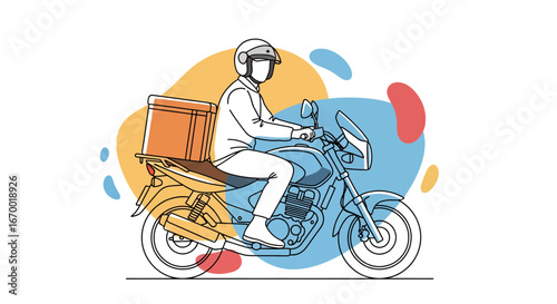 Delivery driver on motorcycle with food box