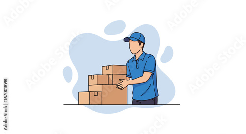 Delivery man stacking boxes, moving goods, logistics