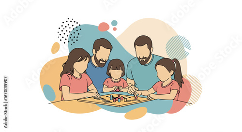 Family playing board game together at home