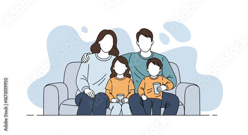 Family relaxing on sofa together at home
