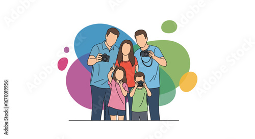 Family taking photos together outdoors, happy moment