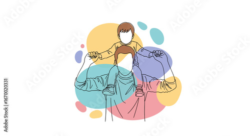 Father and son bonding moment outline sketch