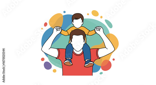 Father and son on shoulders, playful moment, family bond