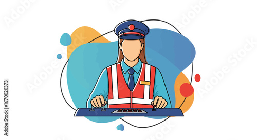 Female train dispatcher controlling railway switches