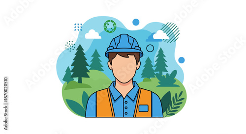 Forester worker in forest, environmental protection concept