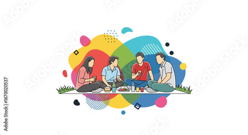 Friends picnic outdoors, casual gathering, leisure time