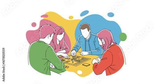 Friends playing board game together at table