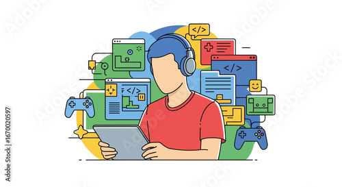 gamer coding headphones mobile devices modern style