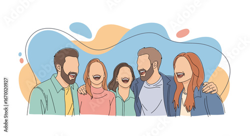 Group of friends laughing together, joyful moment