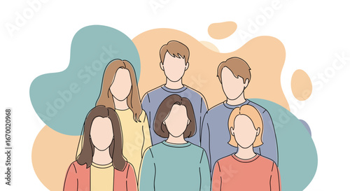 Group of people portrait, diverse faces, modern style