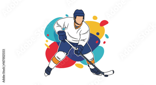 Hockey player action pose with colorful abstract background