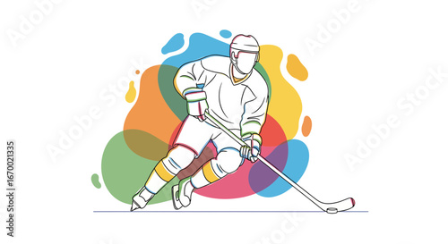 Hockey player action outline colorful background sport concept