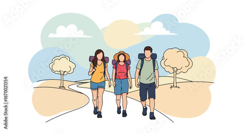 Hikers walking on path scenic landscape outdoor adventure