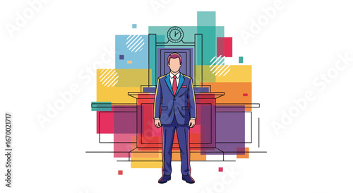 Lawyer standing in courtroom, justice concept, legal profession