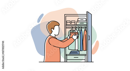 Man choosing clothes from closet, wardrobe organization