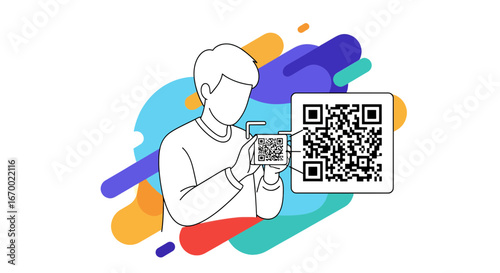 Man Scanning QR Codes Mobile Payment Digital Technology