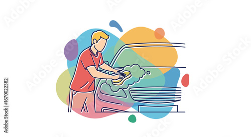 Man Washing Car, Automotive Cleaning, Hobby, Weekend Activity