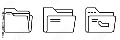 Folder Icon Set – Outline and Minimal File Symbols for Documents, Data Storage, and Organization