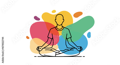 Meditation pose outline figure with colorful abstract background