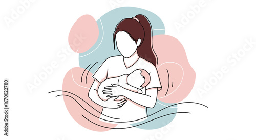 Mother holding baby, gentle embrace, nurturing care