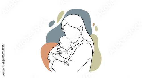 Mother holding baby, outline style, nurturing bond