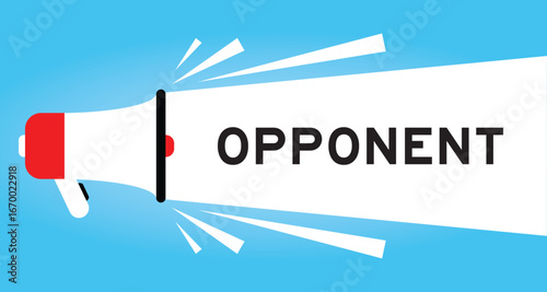 Color megaphone icon with word opponent in white banner on blue background