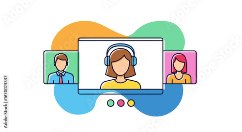 Online meeting with participants wearing headphones