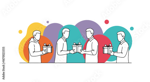 People exchanging gifts, friendship, celebration, giving