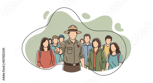Park ranger leading group of people outdoors