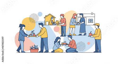 People sharing food, community, kindness, helping others